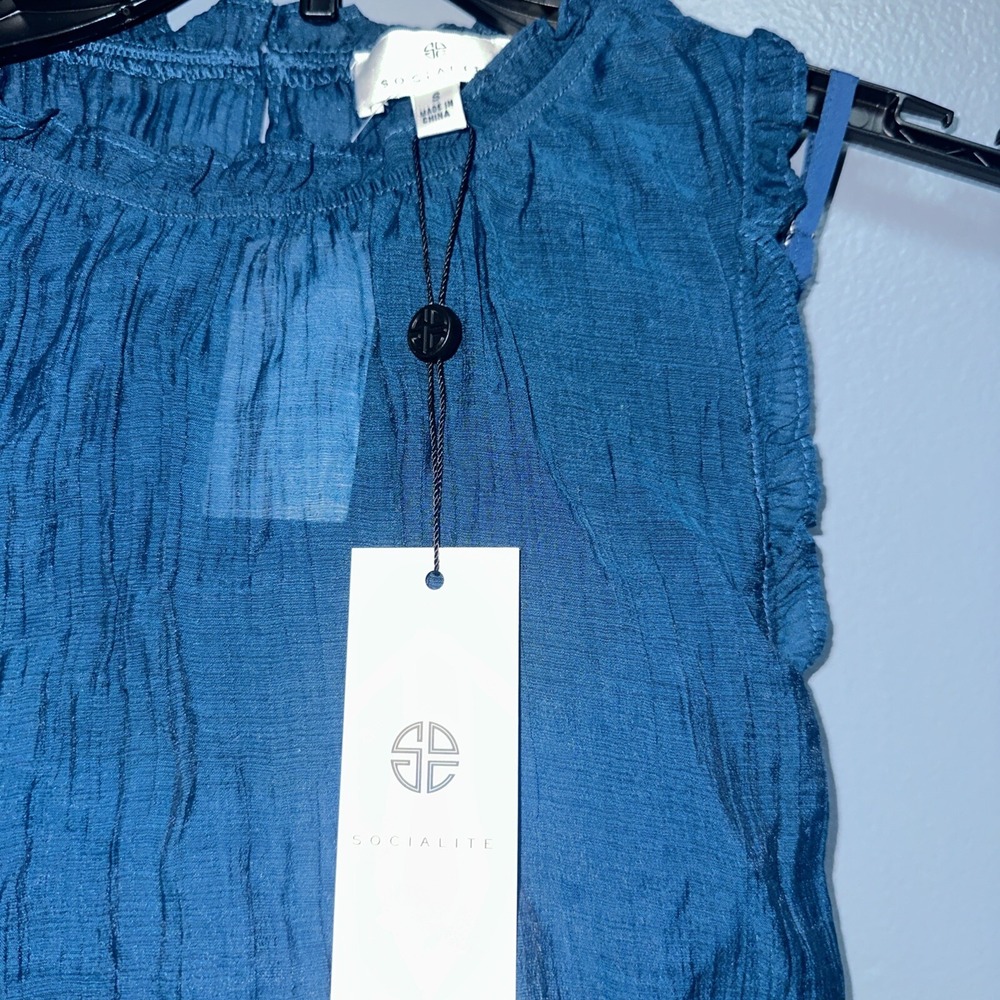Socialite Crinkle Tiered Sleeveless Midi Dress Lined Dark Teal Blue Size S - Picture 5 of 12
